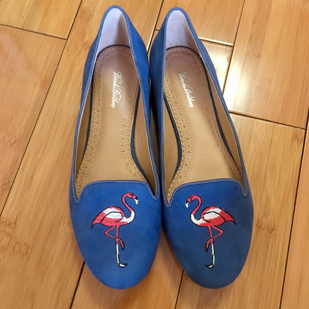 Brand New flamingo embroidered leather loafers